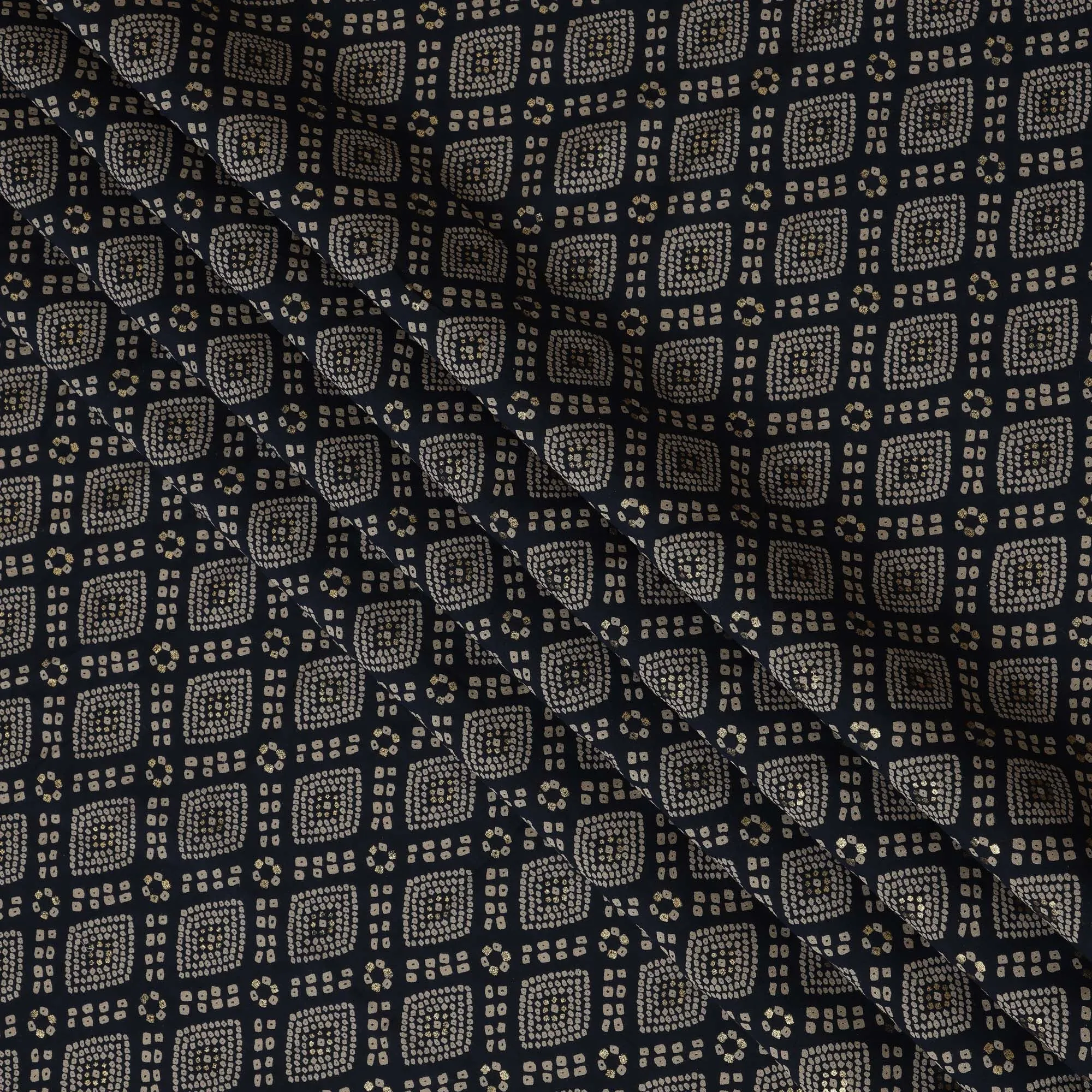 Navy blue and Beige Viscose Printed Fabric with Geometric Design, 110 cm Width-D20453