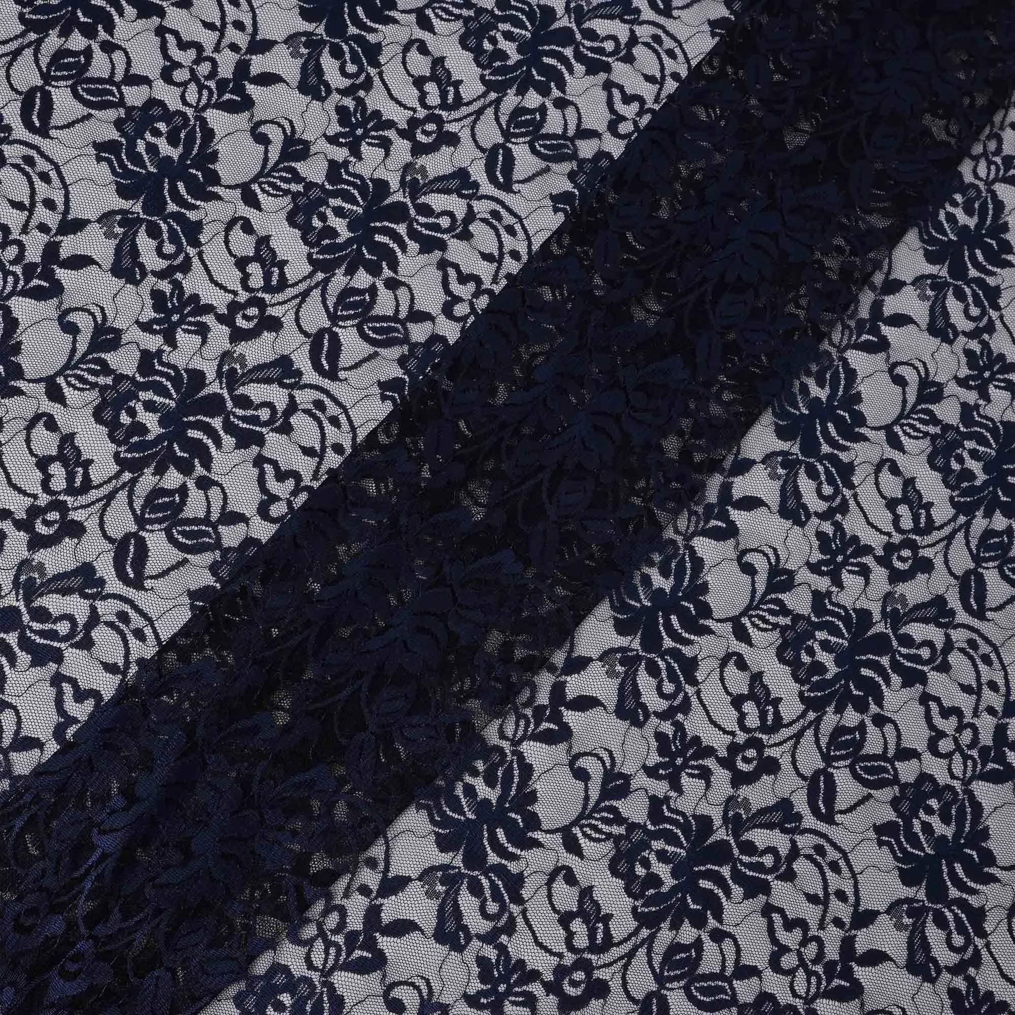 Navy Blue Floral Lace Fabric, 110 cm Width, Synthetic Material from Indonesia-D21133