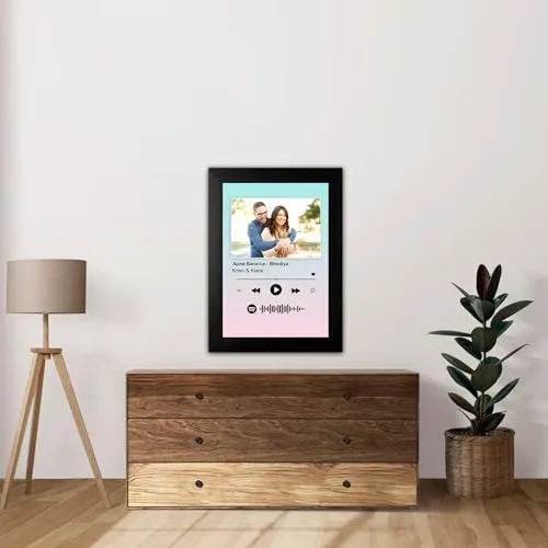 Pic 'n' Pair Personalized Wall Spotify Photo Frame With Customizable Spotify Song & Photo of Your Choice for Wedding, Birthday and Couple Gifts - (Black Frame, 6×8 Inches) (Turquoise Mixed)