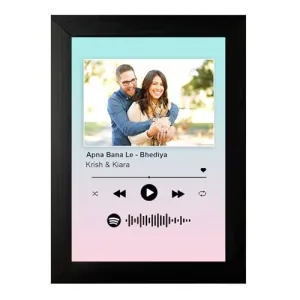 Pic 'n' Pair Personalized Wall Spotify Photo Frame With Customizable Spotify Song & Photo of Your Choice for Wedding, Birthday and Couple Gifts - (Black Frame, 6×8 Inches) (Turquoise Mixed)