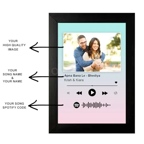 Pic 'n' Pair Personalized Wall Spotify Photo Frame With Customizable Spotify Song & Photo of Your Choice for Wedding, Birthday and Couple Gifts - (Black Frame, 6×8 Inches) (Turquoise Mixed)