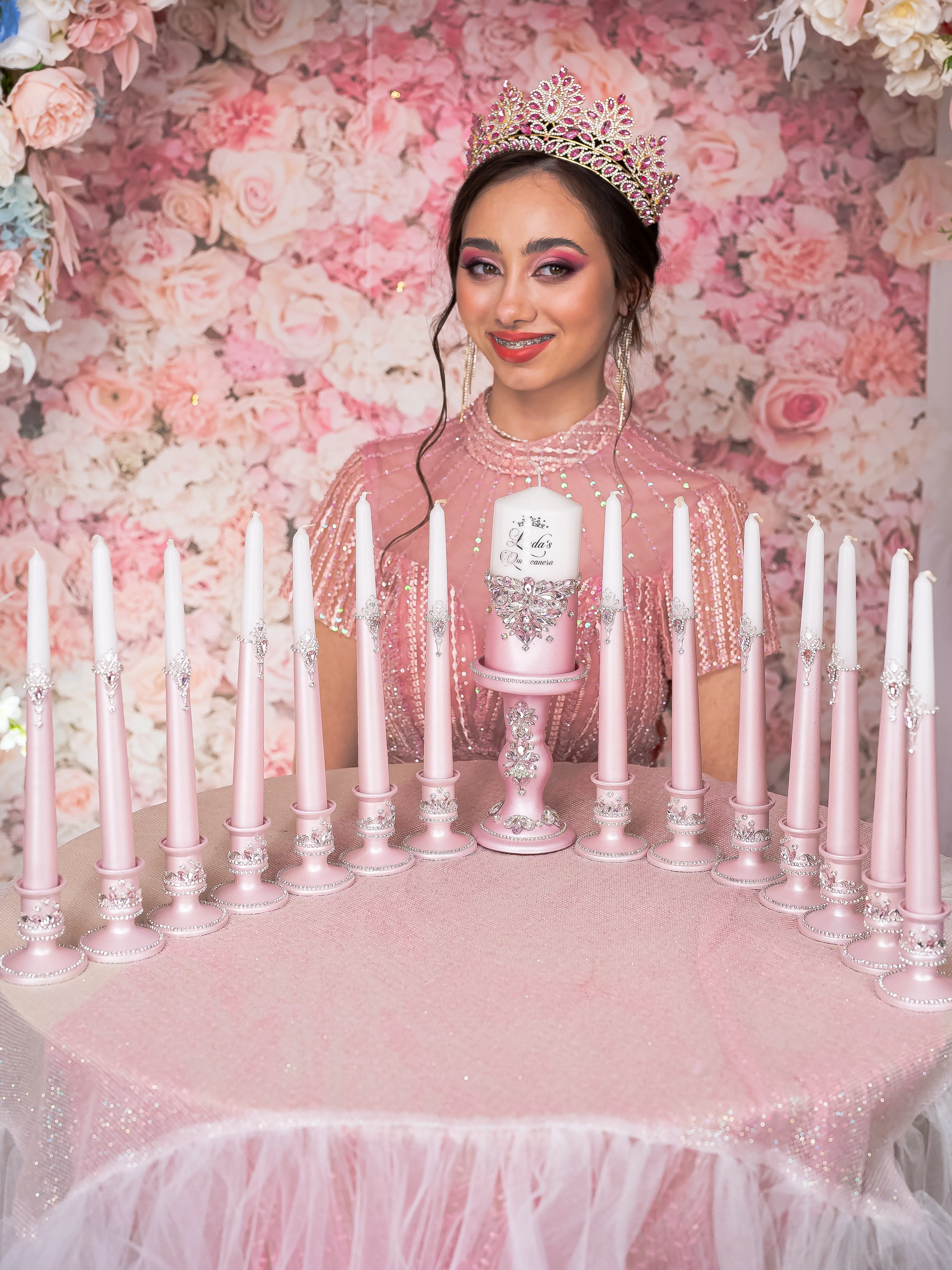 Pink 15 candle ceremony for quinceanera