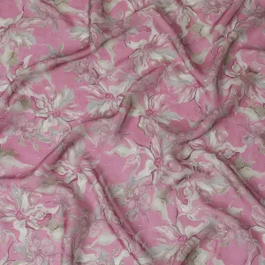 Pink and White Floral Synthetic Organza Fabric - 110 cm Width, Made in India-D19635