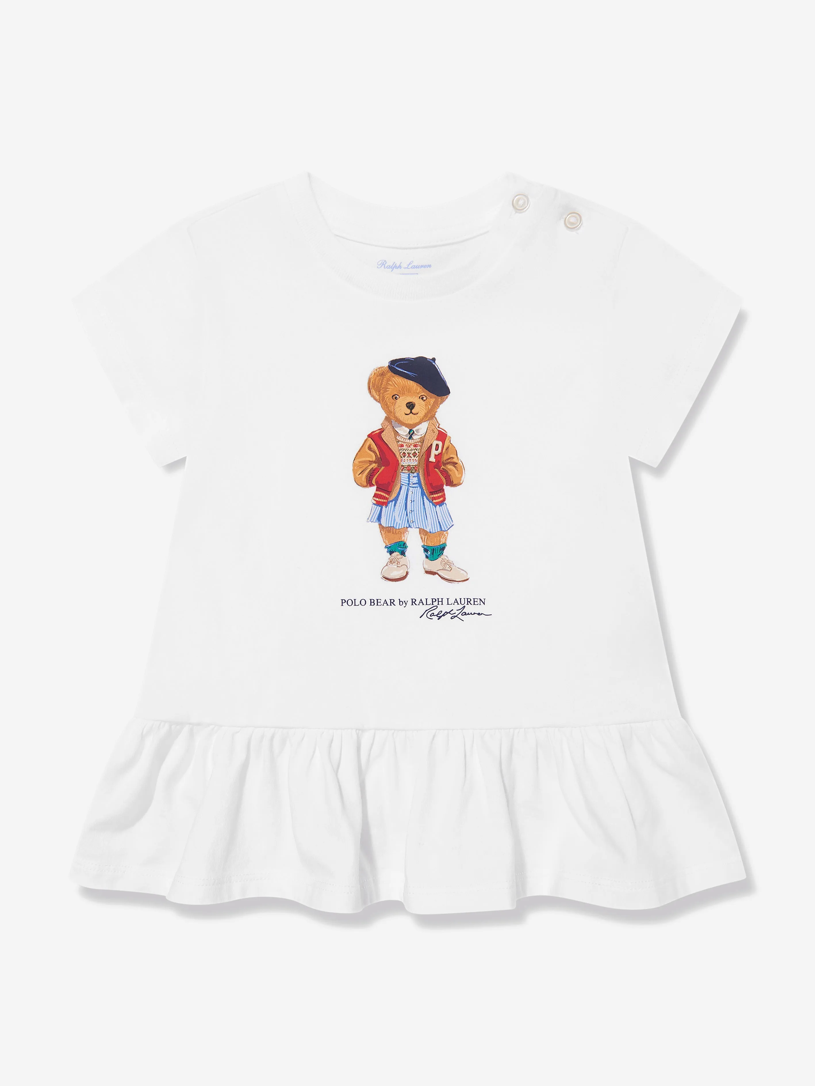 Ralph Lauren Baby Girls Bear T-Shirt Dress in White