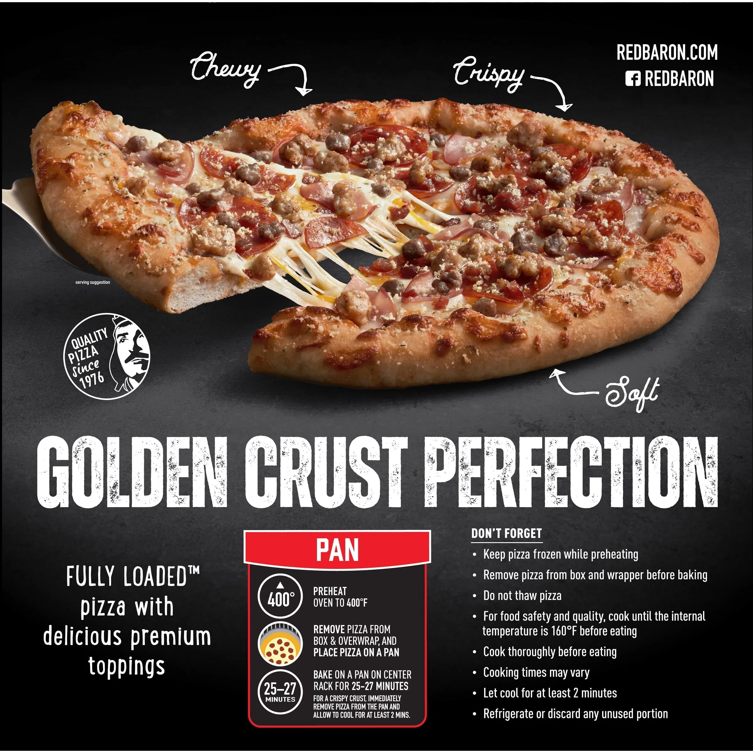 Red Baron Frozen Pizza Fully Loaded Hand Tossed-Style Meat Lovers