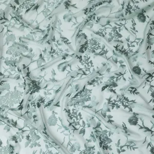 Refreshing Mint Floral Premium pure silk Jacquard Chiffon Fabric, 110cm Wide - South Korean High-Fashion Textile-D17668