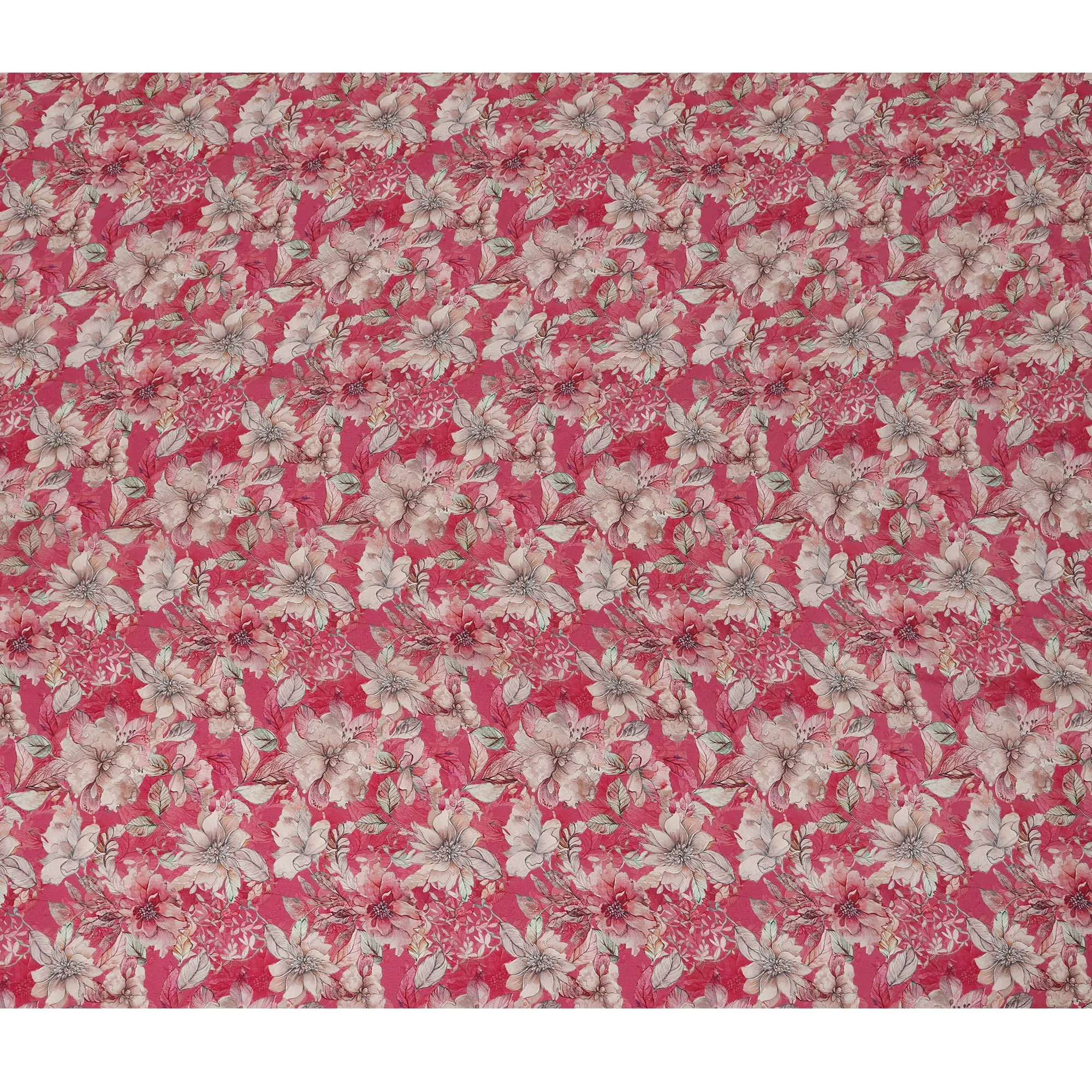 Rose Red Viscose Digital Printed Fabric with Floral Design, 110 cm Width-D21293