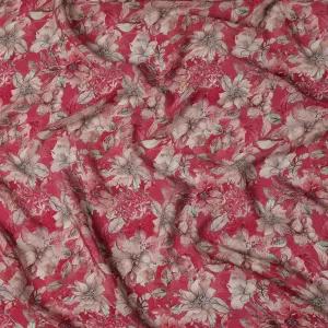 Rose Red Viscose Digital Printed Fabric with Floral Design, 110 cm Width-D21293