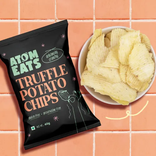 Ruffled Black Truffle & Cheese Sprinkled Potato Chips | 40g Pack by Atom Eats (Pack of 2)