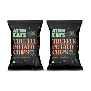 Ruffled Black Truffle & Cheese Sprinkled Potato Chips | 40g Pack by Atom Eats (Pack of 2)