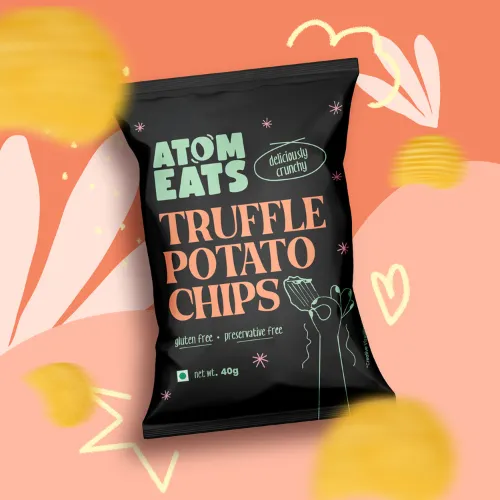 Ruffled Black Truffle & Cheese Sprinkled Potato Chips | 40g Pack by Atom Eats (Pack of 2)