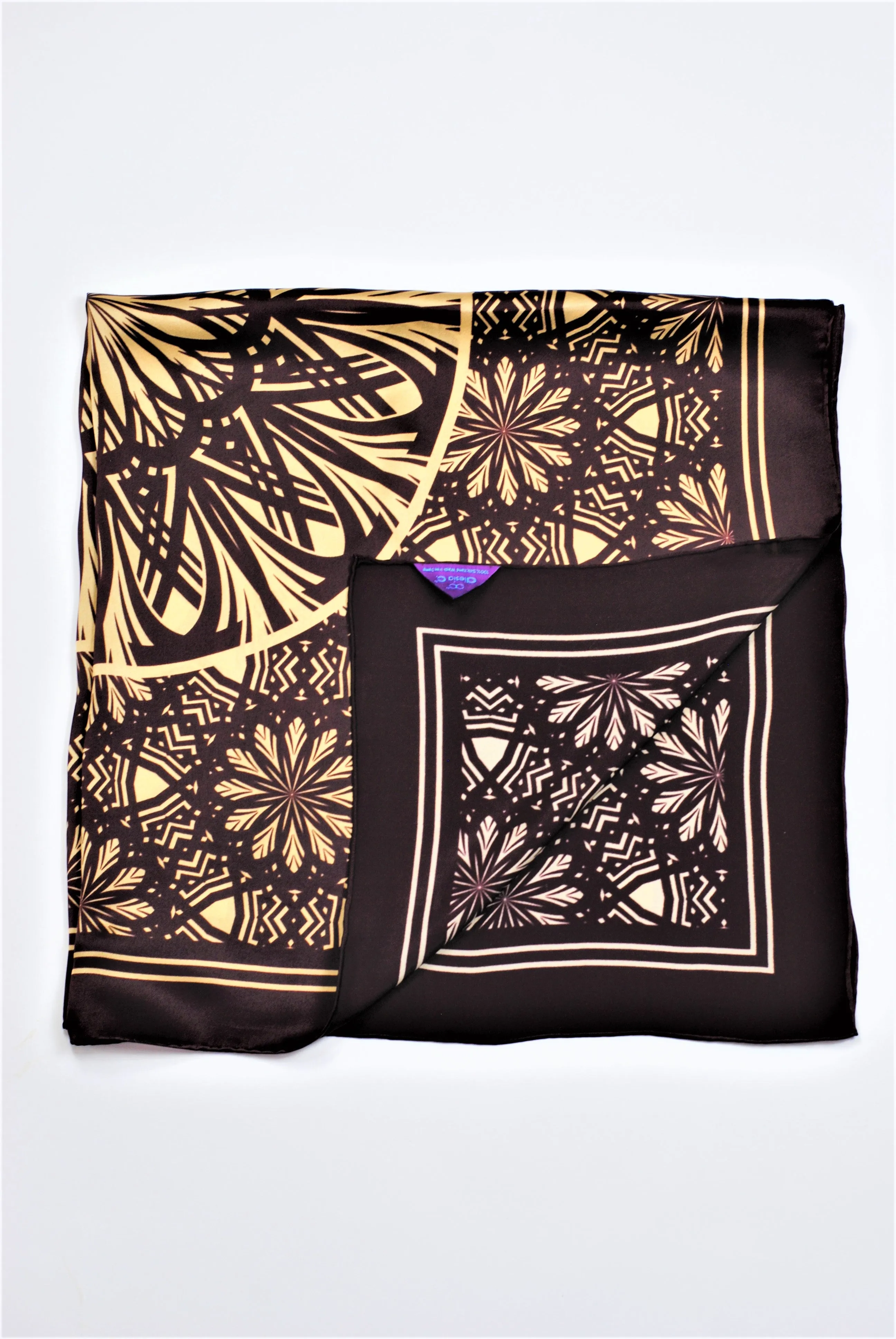 SERENITY Mandala 100% Silk Square Scarf in Brown Beige