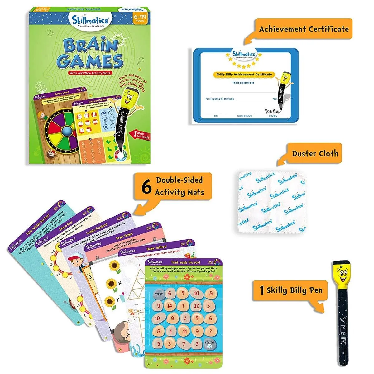 Skillmatics Brain Games | Reusable Activity Mats | Educational Game with Marker Pen