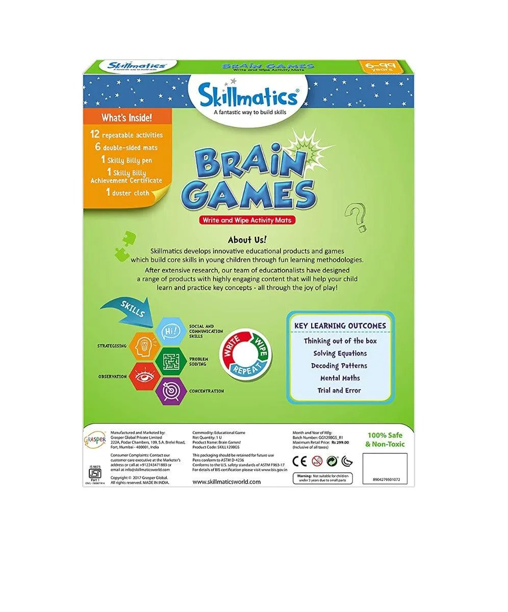 Skillmatics Brain Games | Reusable Activity Mats | Educational Game with Marker Pen