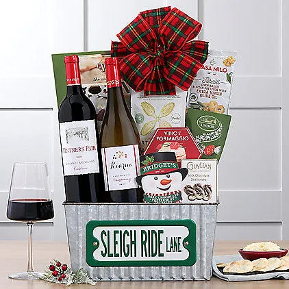 Sleigh Ride Lane Duet: Gourmet Wine Basket