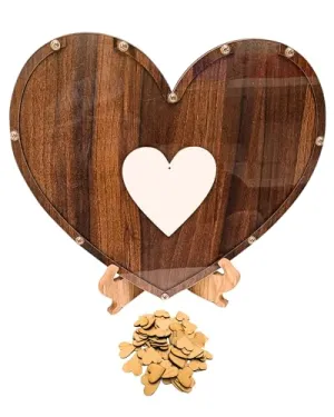 SNOOGG Wedding Guest Book Set Decorations for Reception Heart Shaped Guest Message Sign Wooden Book for Anniversary Memorial Celebration Wedding Gift