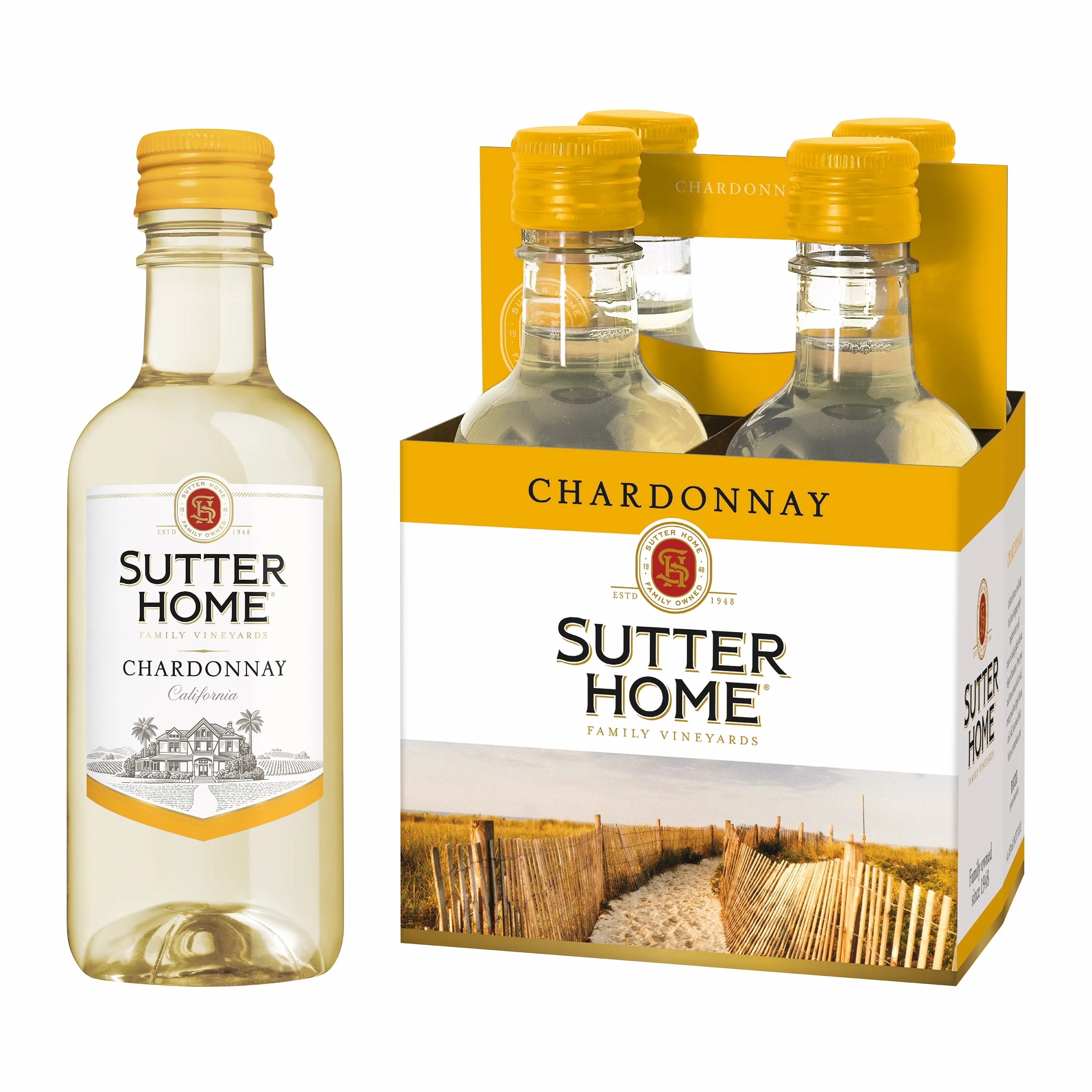 Sutter Home Chardonnay White Wine, 4 Pack, 187 ml Bottles