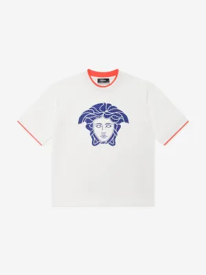 Versace Boys Jersey And Net Logo T-Shirt in White