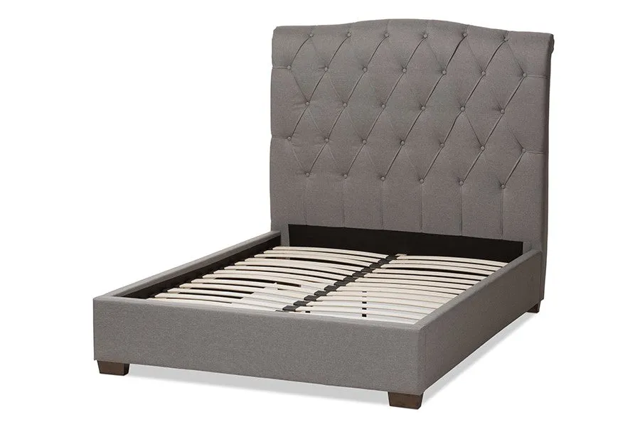 Victoire Light Grey Fabric Upholstered Platform Bed (Queen)