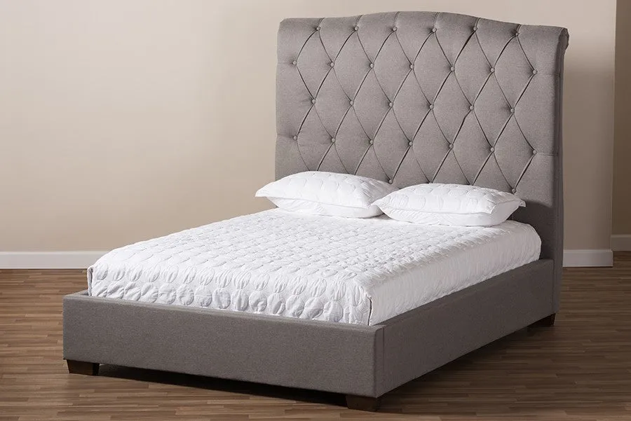 Victoire Light Grey Fabric Upholstered Platform Bed (Queen)