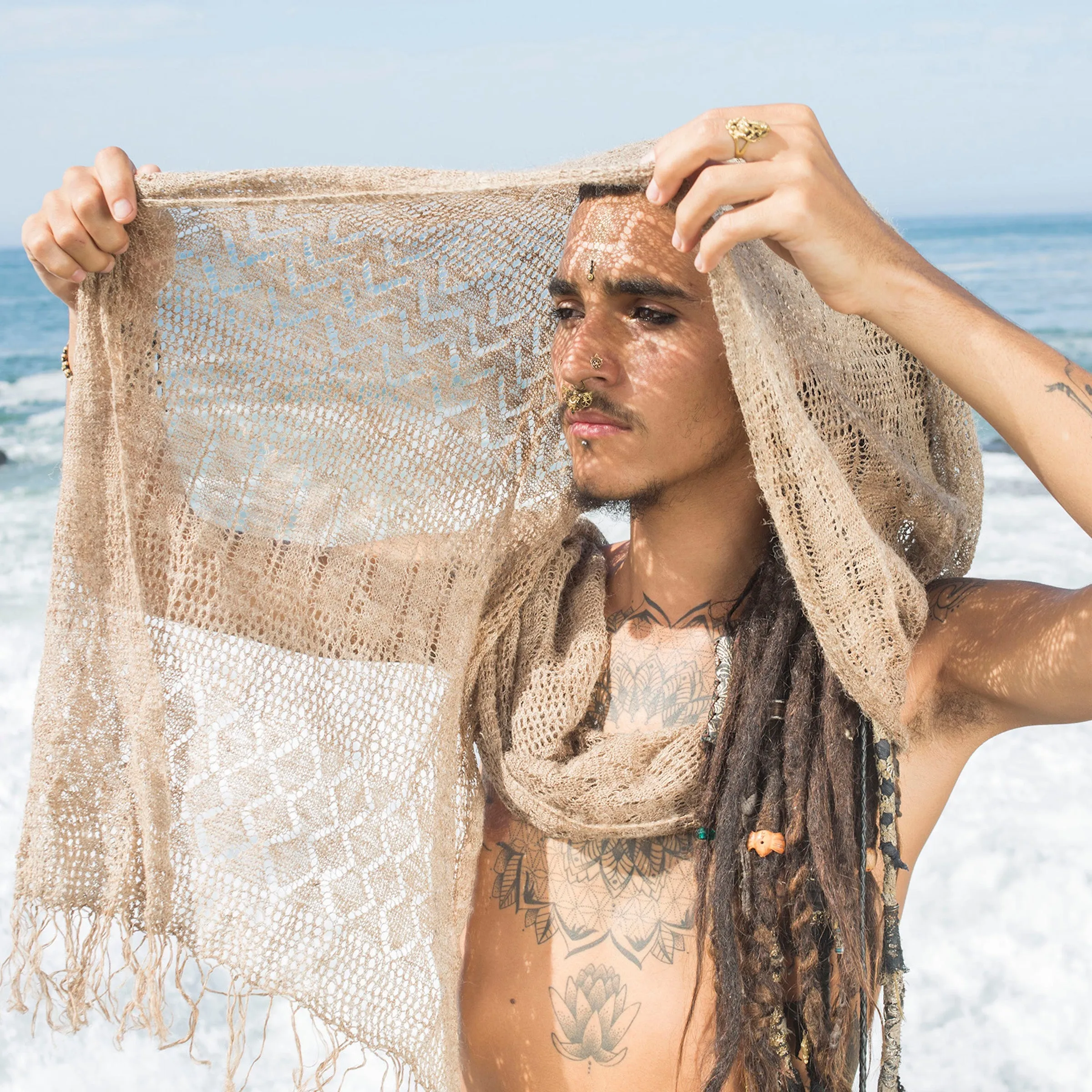 Wild Himalayan Nettle Shawl ~ Hand Knitted Wild Himalayan Nettle Fiber ~