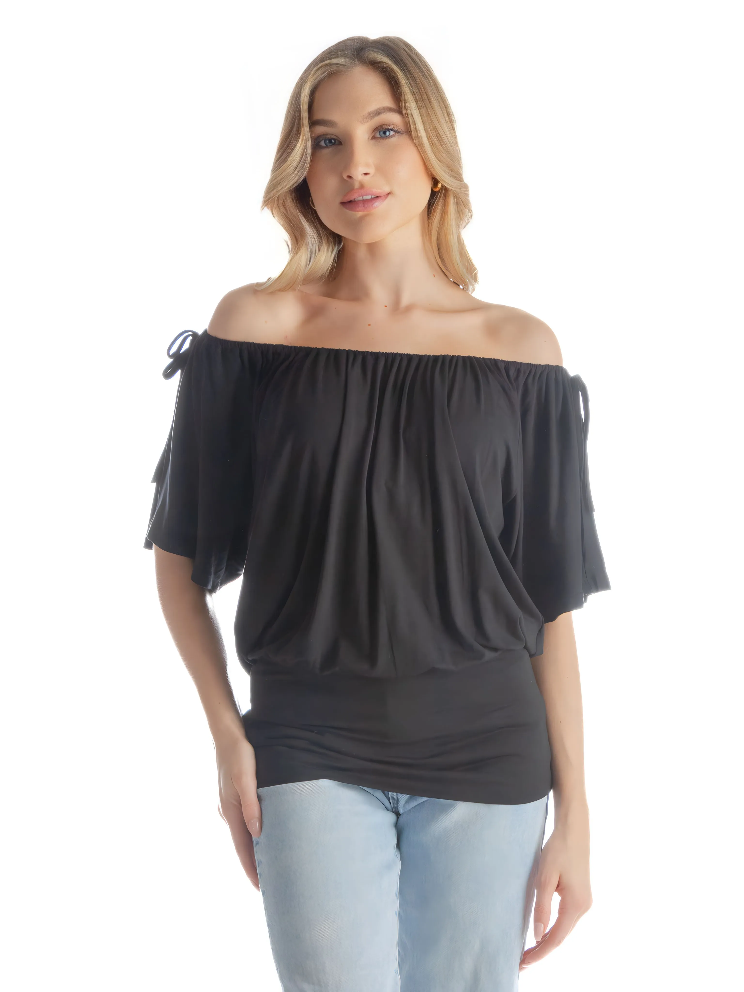 Womens Solid Color Short Sleeve Split Shoulder Top