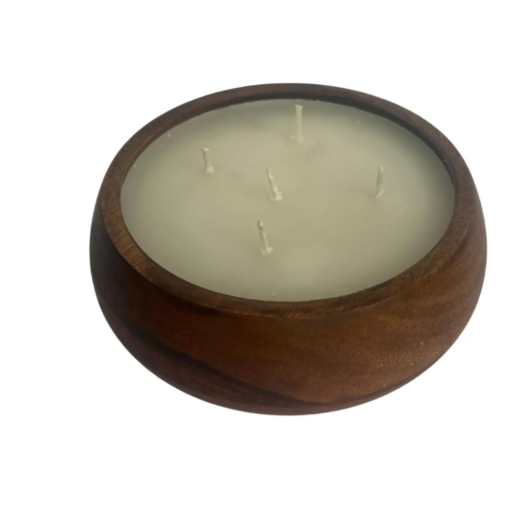 Wooden Brown Round Bowl Scented Candles with 360 Grams Pack of 1 (Jesmine)