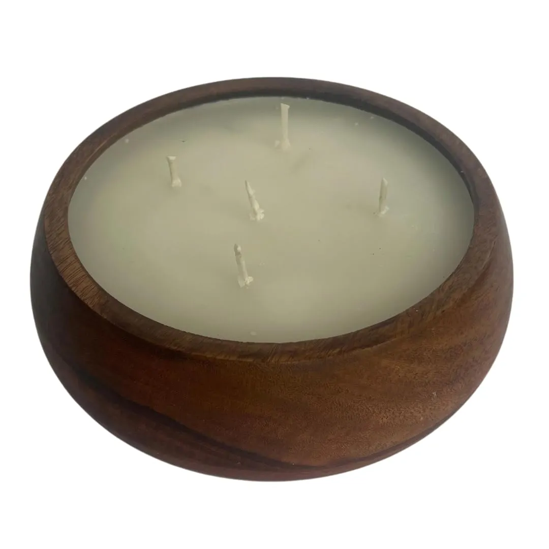 Wooden Brown Round Bowl Scented Candles with 360 Grams Pack of 1 (Jesmine)