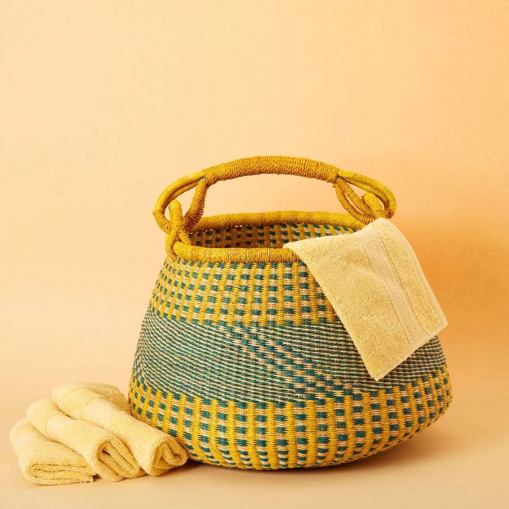 Yellow Blue Dotted Pot Basket