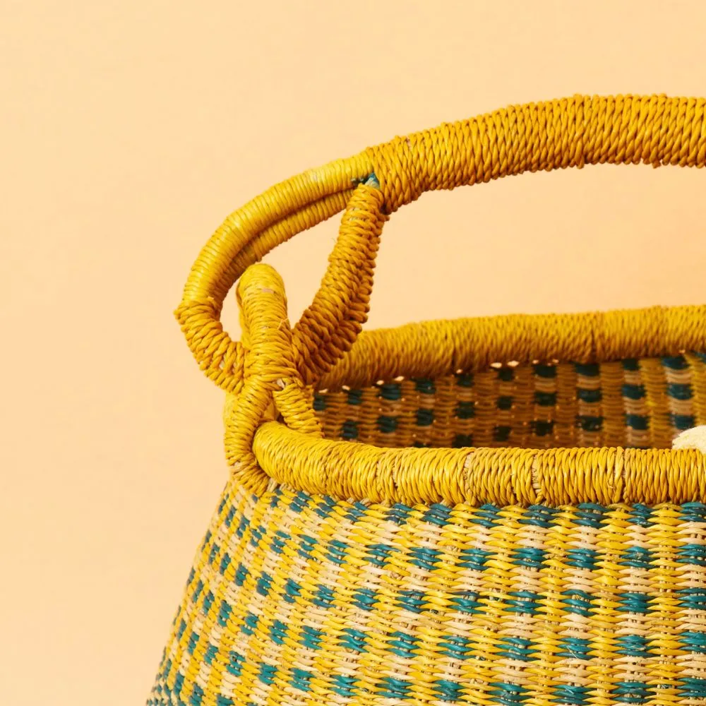 Yellow Blue Dotted Pot Basket