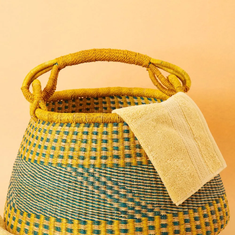 Yellow Blue Dotted Pot Basket